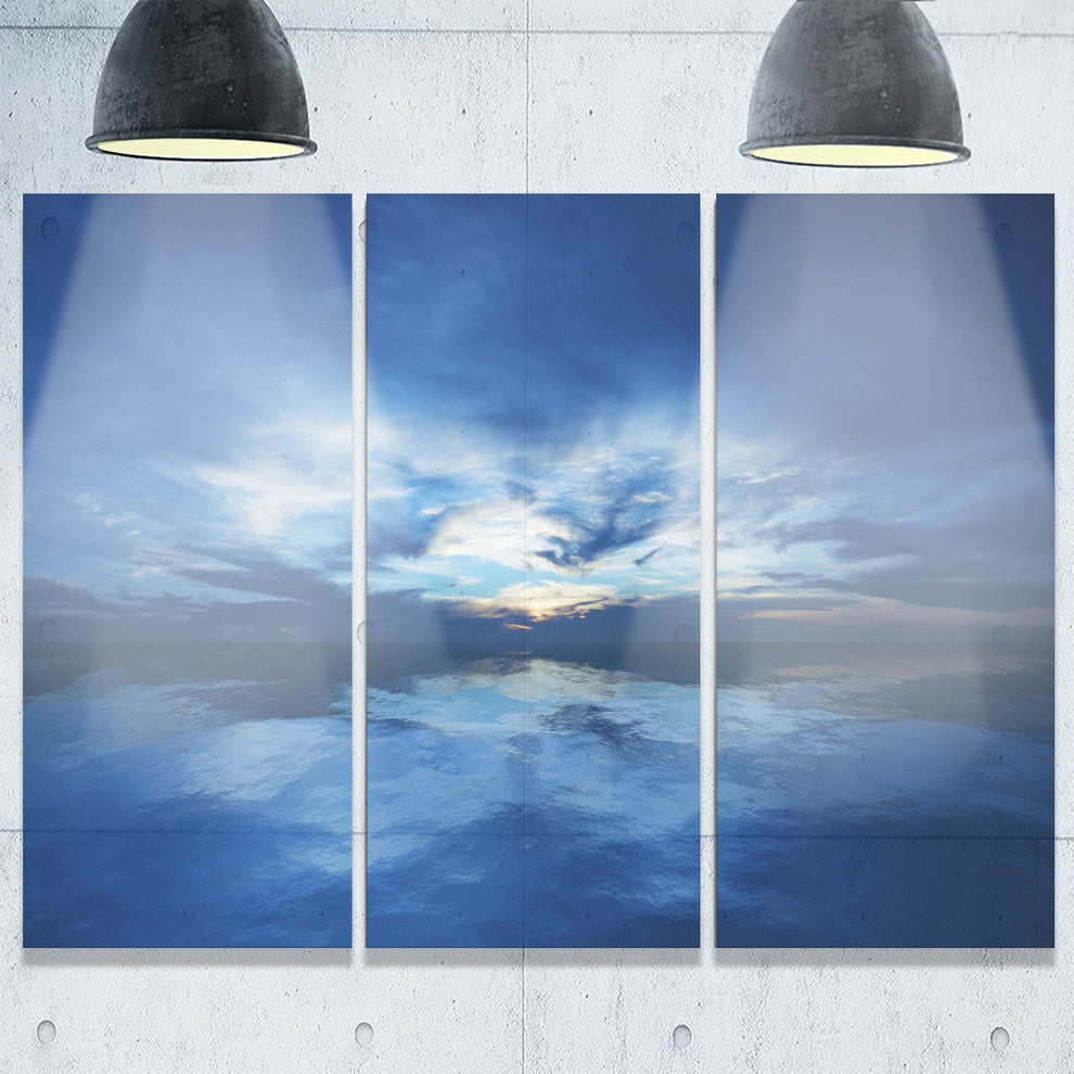 "Blue Waters and Blue Sky Sunset" Metal Wall Art, 3 Panels, 36"x28"