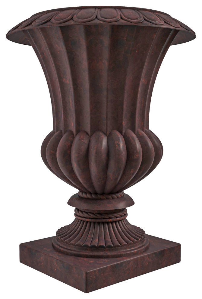 Lotus Urn Planter, Fiberglass and Clay With Drainage Holes, Brown