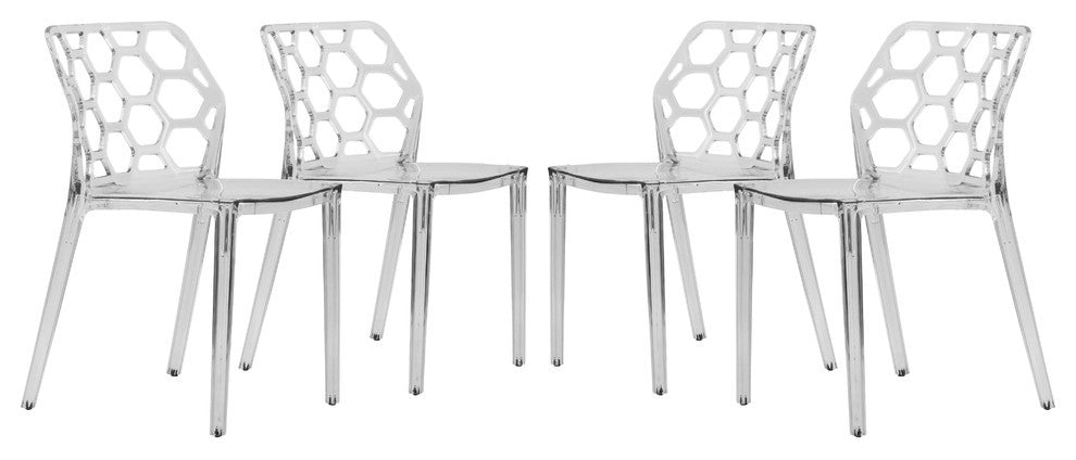 Leisuremod Dynamic HoneyComb Design Dining Chair, Set of 4, Clear