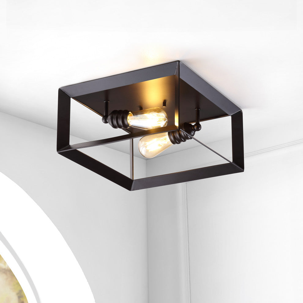 Marfa Square 13" 2-Light Iron Farmhouse LED Flush Mount, Oil Rubbed Bronze