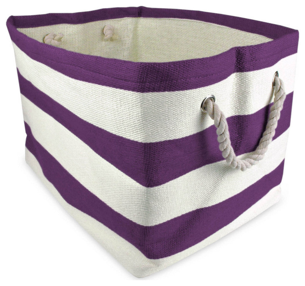 Paper Bin Stripe Eggplant Rectangle Large 17"x12"x12"
