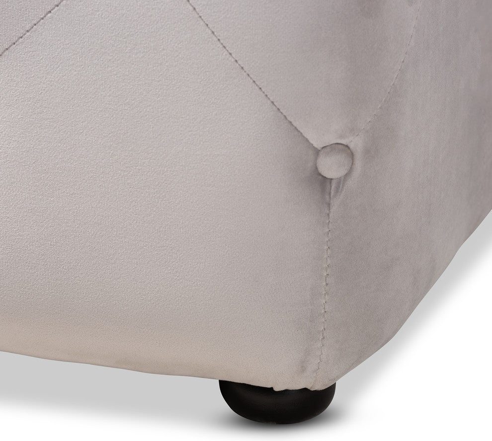 Karson Slate Gray Velvet Fabric Button-Tufted Cocktail Ottoman