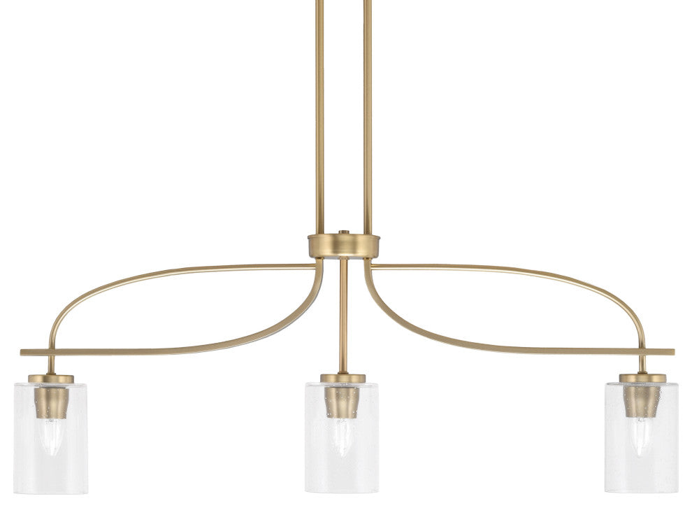 Cavella 3 Light Island Light, New Age Brass Finish, 4" Clear Bubble Glass