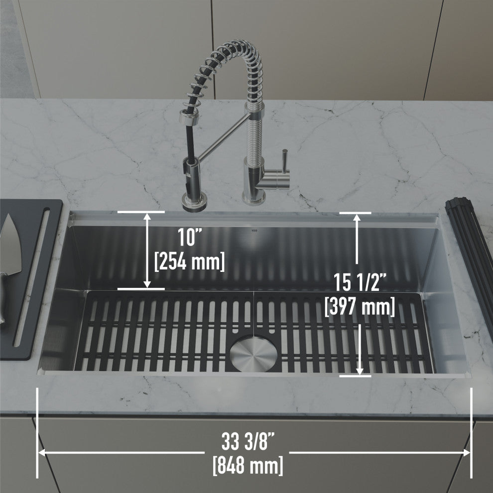 Mercer Single Bowl Stainless Steel Undermount Kitchen Sink with Accessories, 36" L X 20" W, Workstation