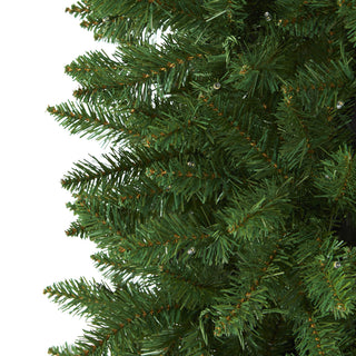 7' Slim Green Mountain Pine Artificial Christmas Tree With 300 Clear LED Lights