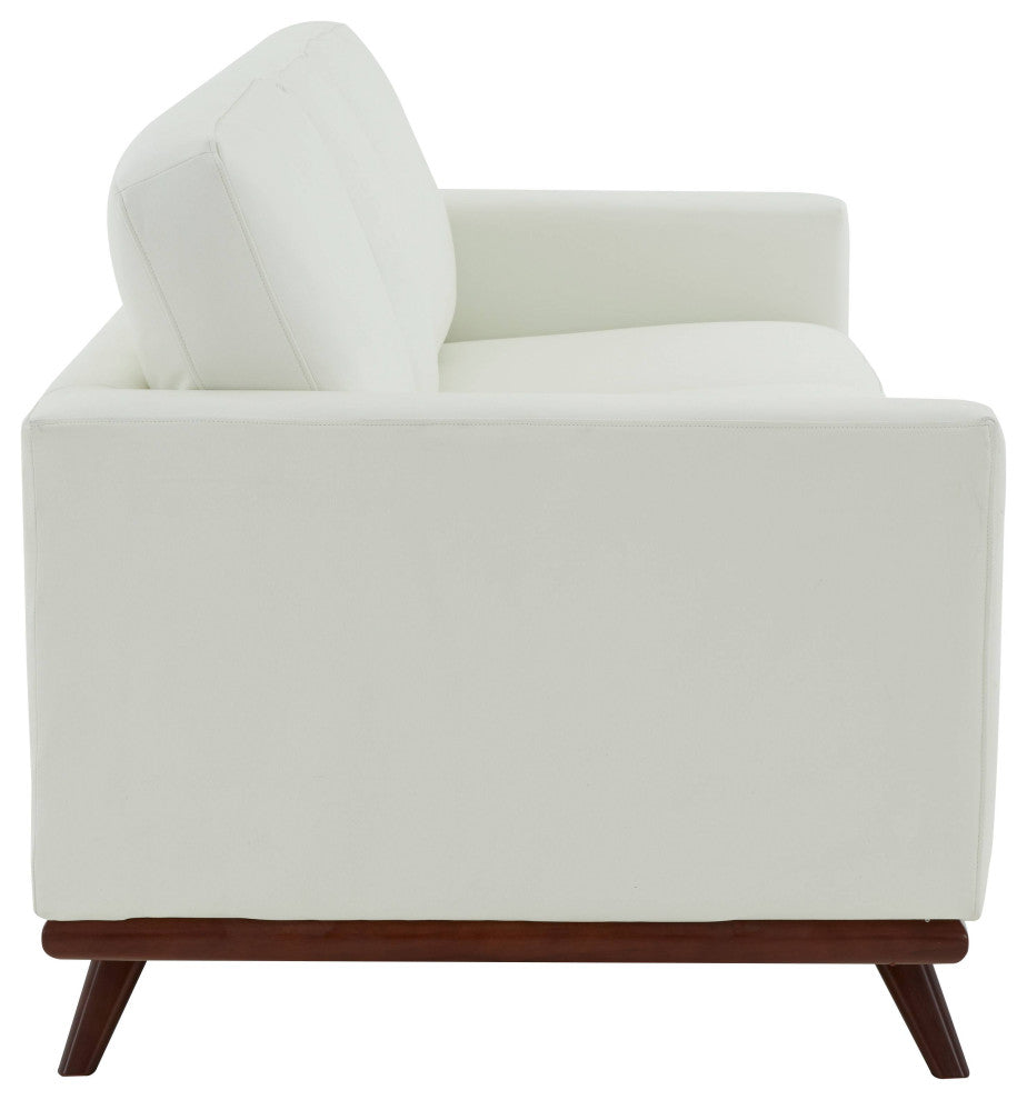LeisureMod Chester Mid-Century 3-Seater Leather Modern Sofa, White
