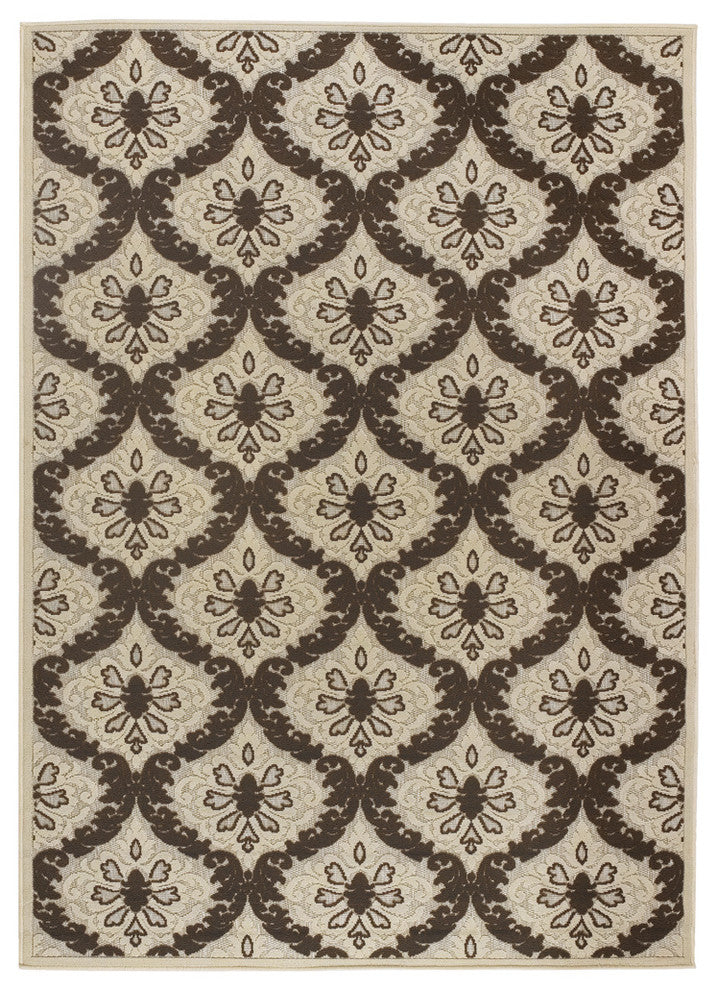 Chandra Calcutta Cal1524 Damask Outdoor Rug, Beige/Brown, 1'9"x3'6"