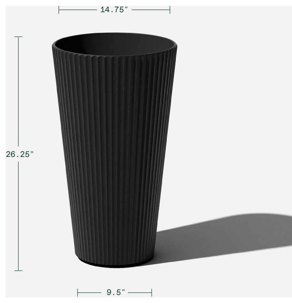 Veradek Demi Series Tall 26" Planter, Black, 2 Pack