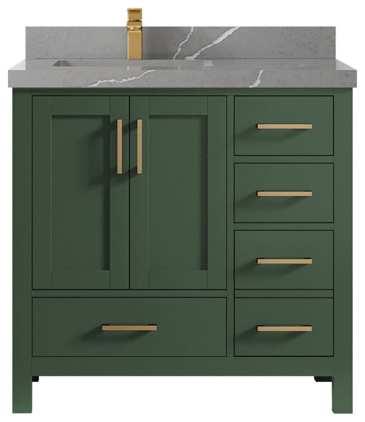 Malibu 36 Left Offset Bath Vanity in Lafayette Green 2" Piatra Gray