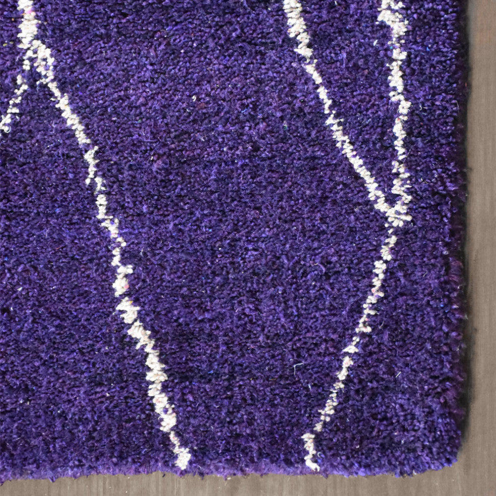 HAND KNOTTED LOOM SILK ECO-FRIENDLY RUG-9'x12',Rectangle,Purple White,Contempora