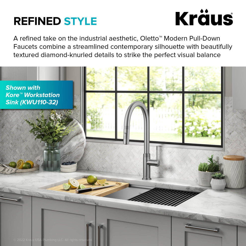 Oletto Pull-Down 1-Hole Kitchen Faucet, Spot Free Stainless Steel