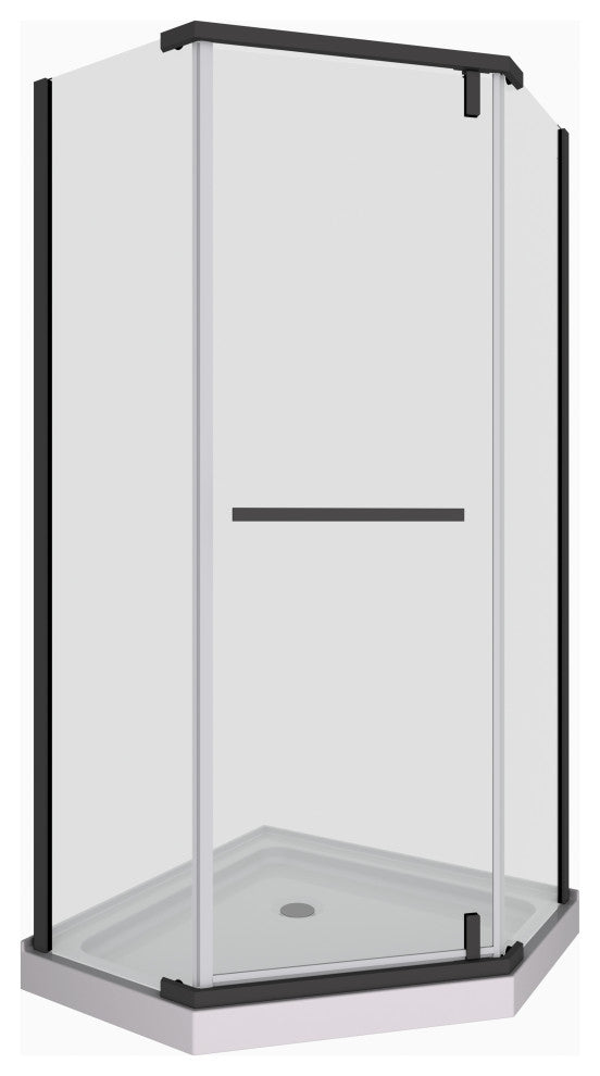 Neo-angle Pivot Semi-Frameless Corner Shower Enclosure, Matte Black