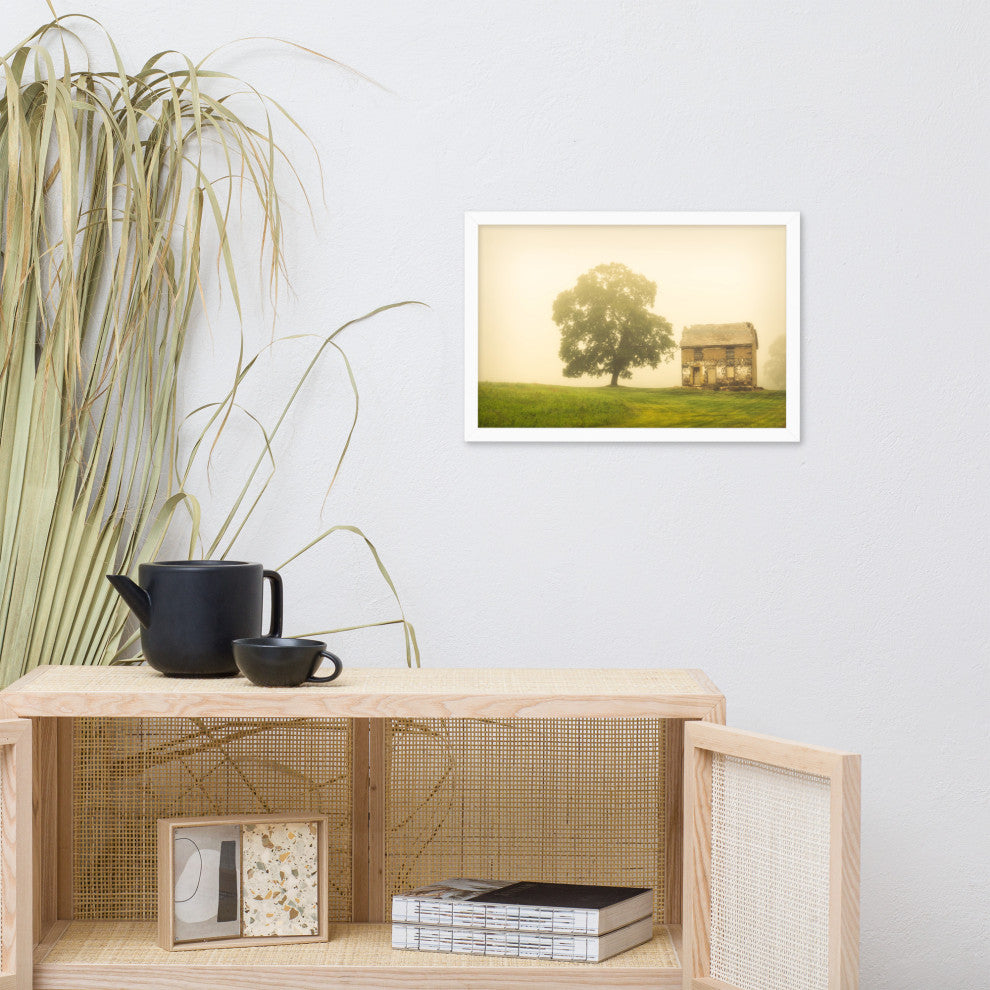 Abandoned House Rural Landscape Framed Photo Paper Wall Art Prints, White, 12" X 18"