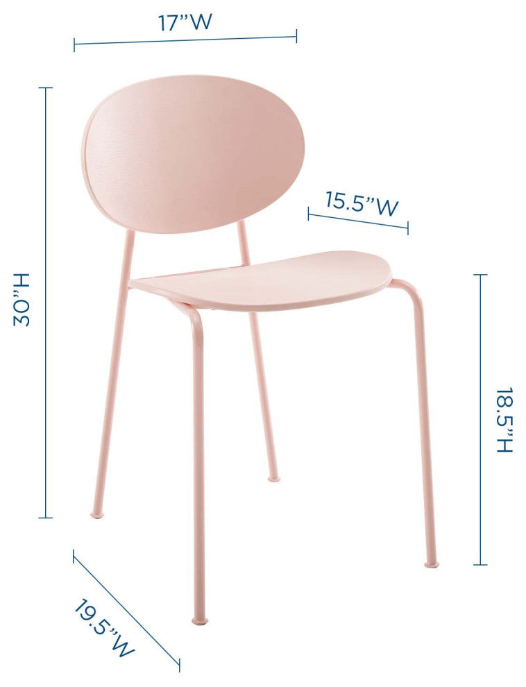 Side Dining Chair, Set of 2, Plastic, Metal, Pink, Modern, Bistro Restaurant