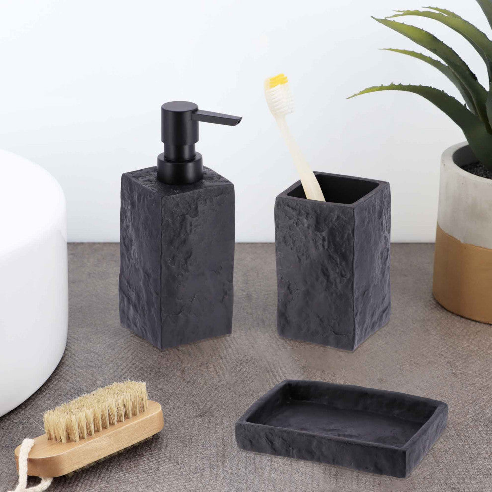 Modern Square Resin Stone Effect Bathroom Tumbler "“ Versatile Toothbrush Holder, Black