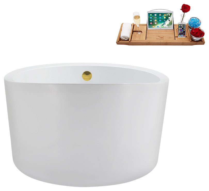 43" Streamline N3780GLD Soaking Freestanding Tub and Tray With Internal Drain