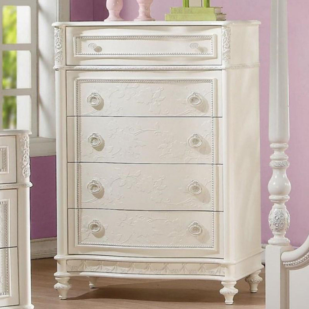 Wood Chest With Drawers, Ivory Finish
