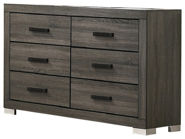 6 Drawers Wood Dresser, Gray