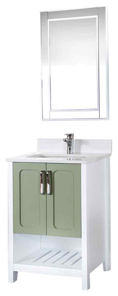 Florin Collection 24" Bathroom Vanity With Sink, Mirror, Countertop, Green