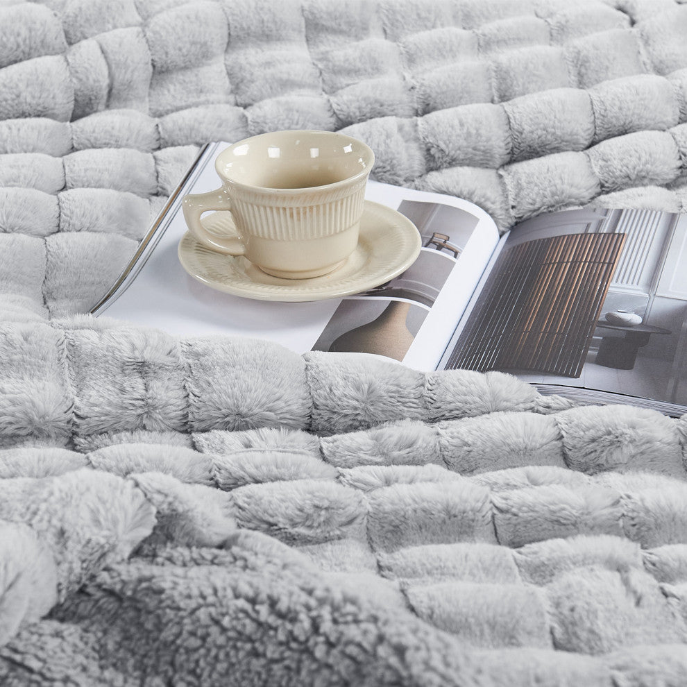 Super Mink Faux Fur Throw Blanket, Gray Down, 118" X 95"