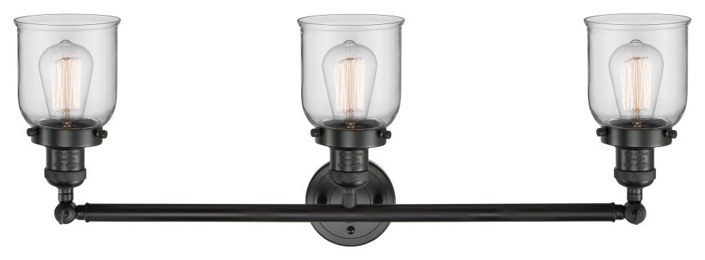 Small Bell 3-Light Bath Fixture, Clear Glass, Matte Black