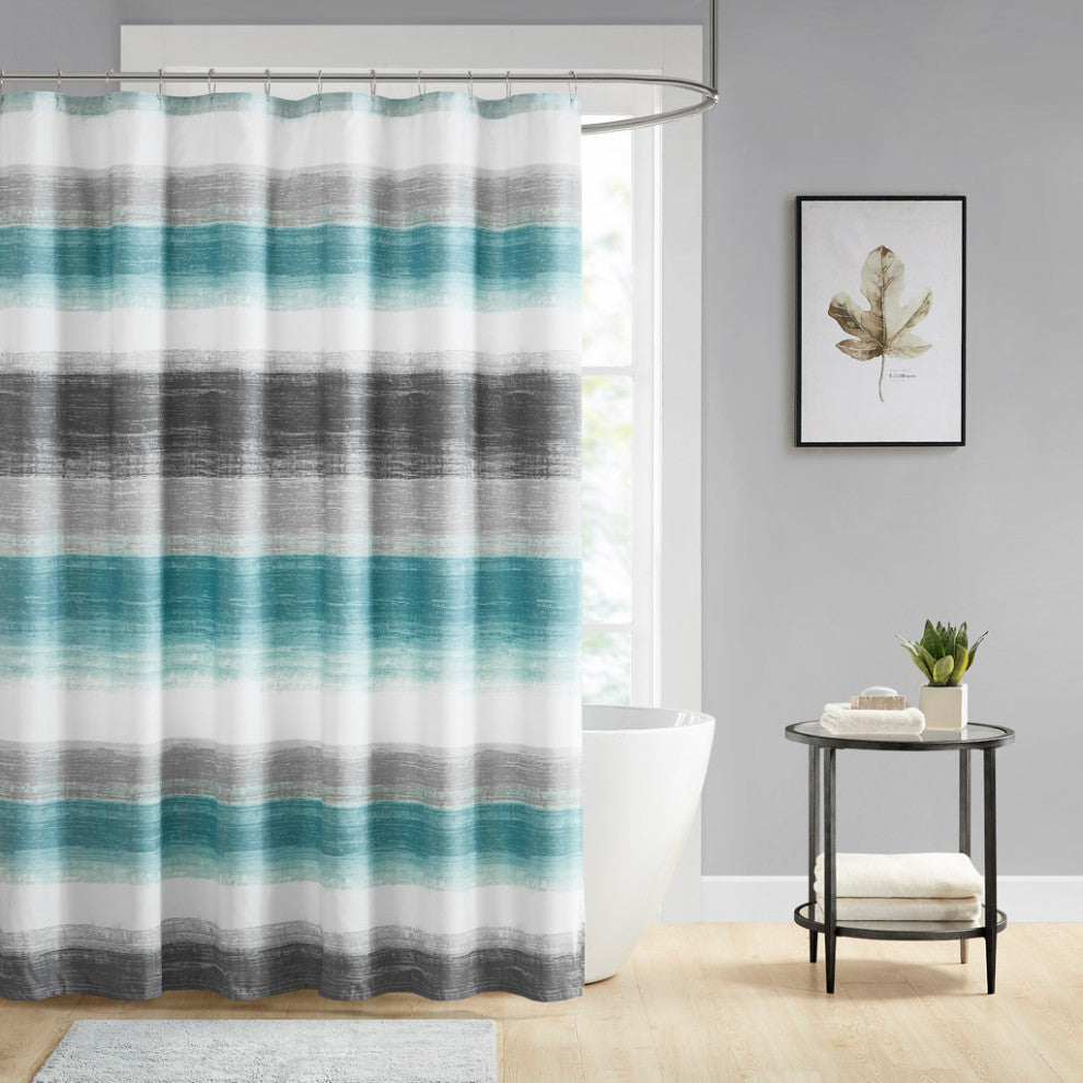Madison Park Essentials Saben Casual Water Color Stripe Print Shower Curtain