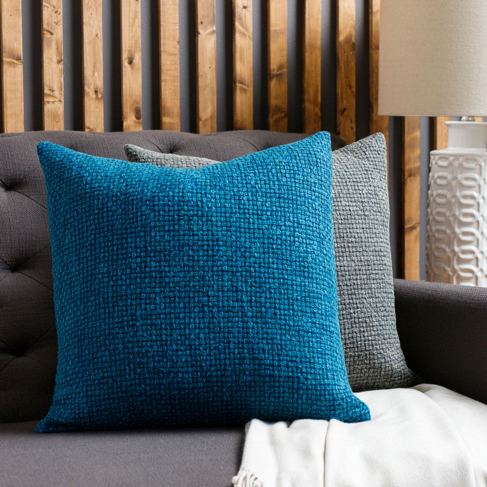 Surya Washed Texture Deep Teal Pillow Shell With Polyester Insert 18"H X 18"W