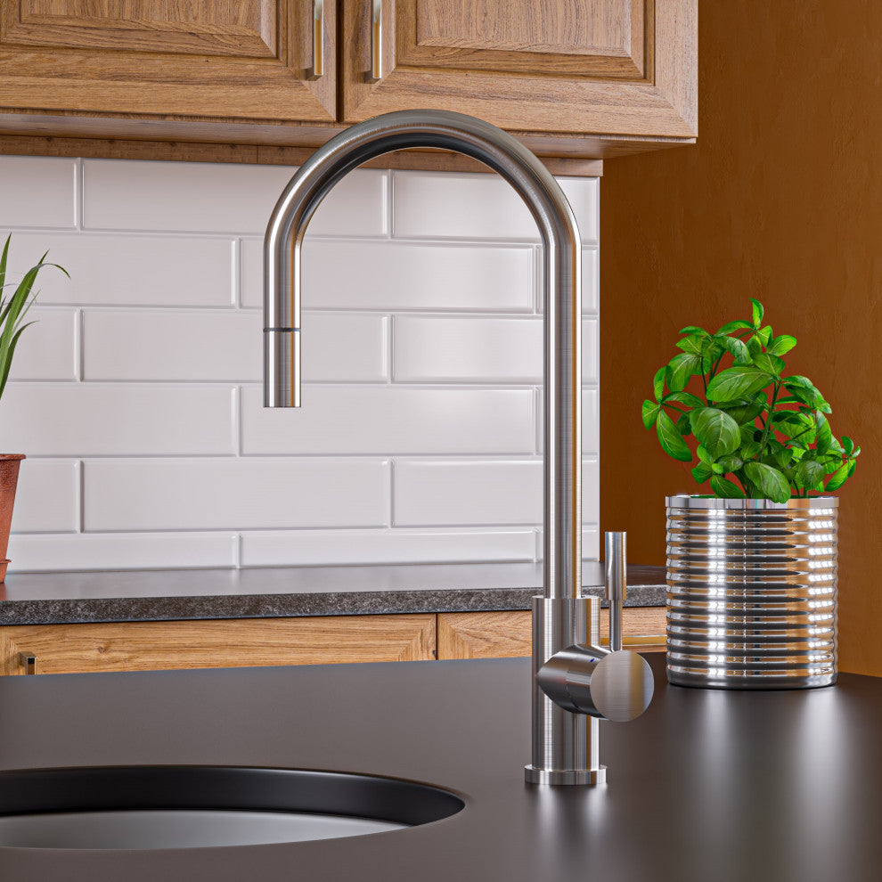 ALFI brand AB2028-BSS Stainless Steel Single Hole Pull Down Kitchen Faucet