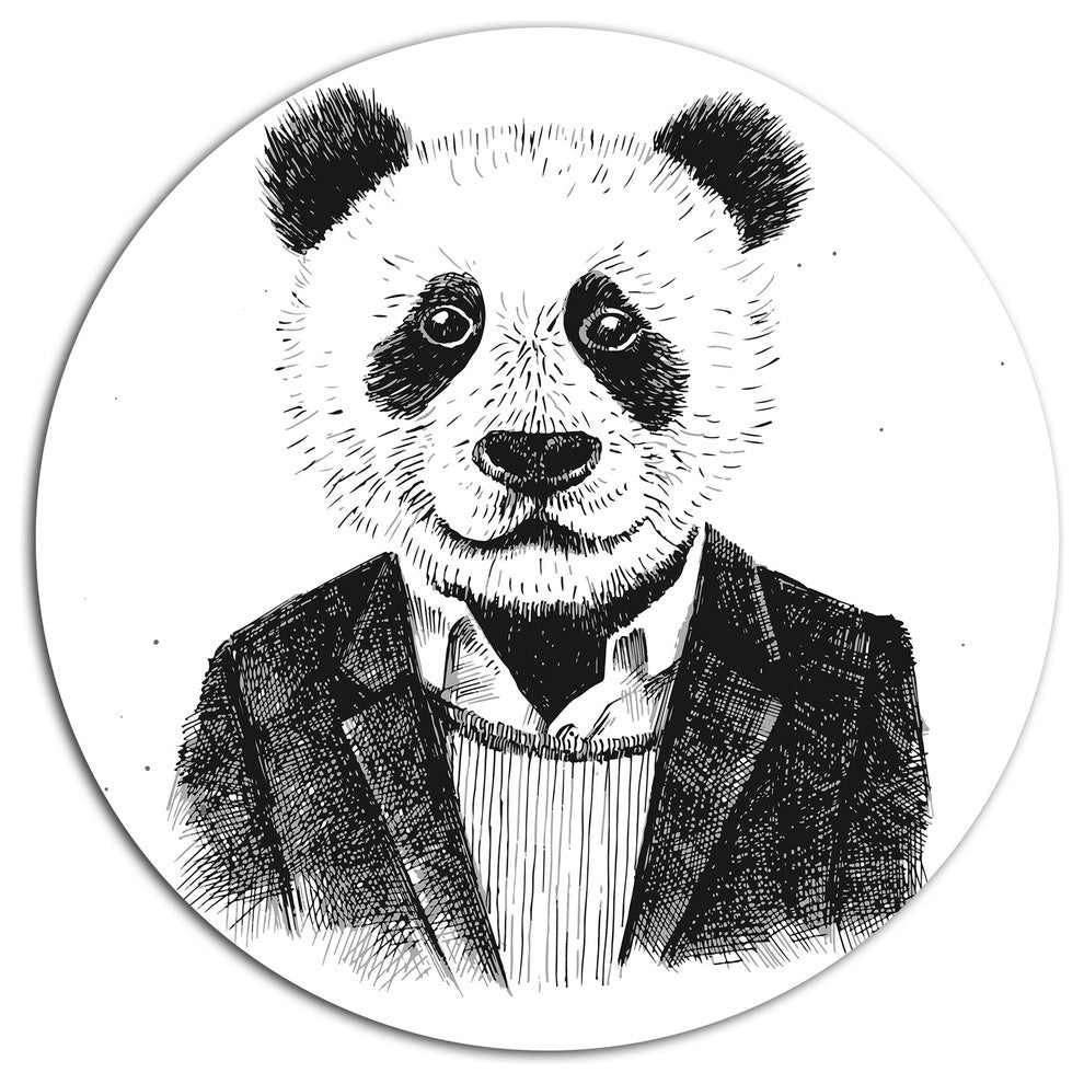 Funny Hipster Panda Black White, Animal Disc Metal Wall Art, 11"