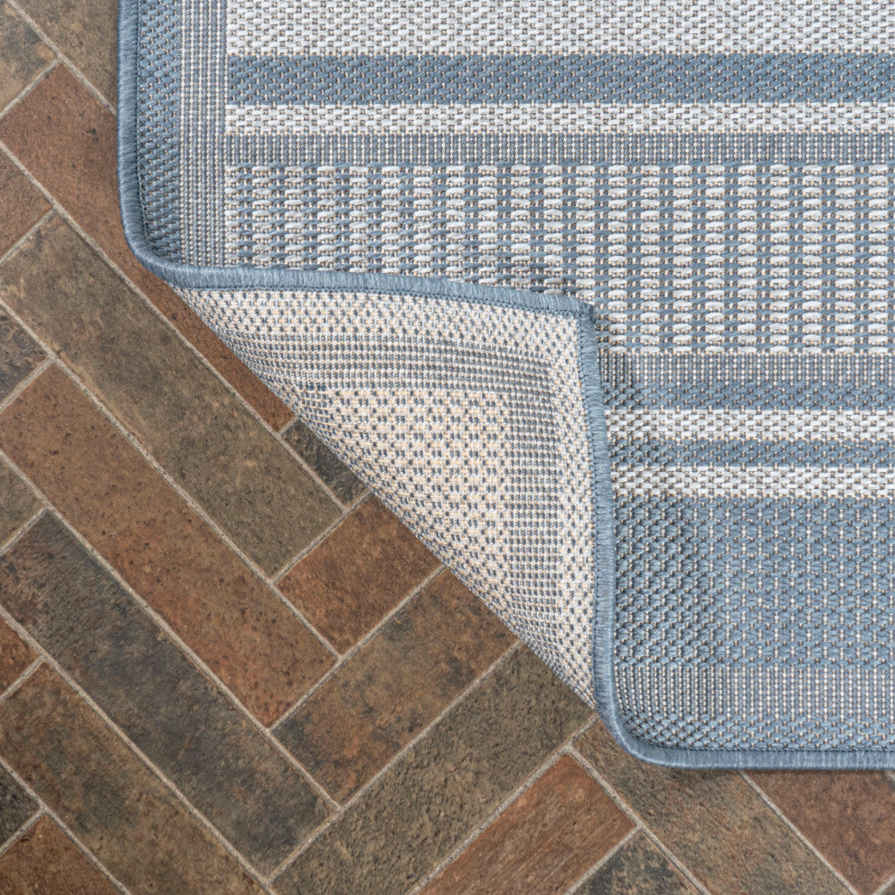 Haynes Modern Double Stripe Indoor/Outdoor Area Rug, Blue/Light Gray, 8x10