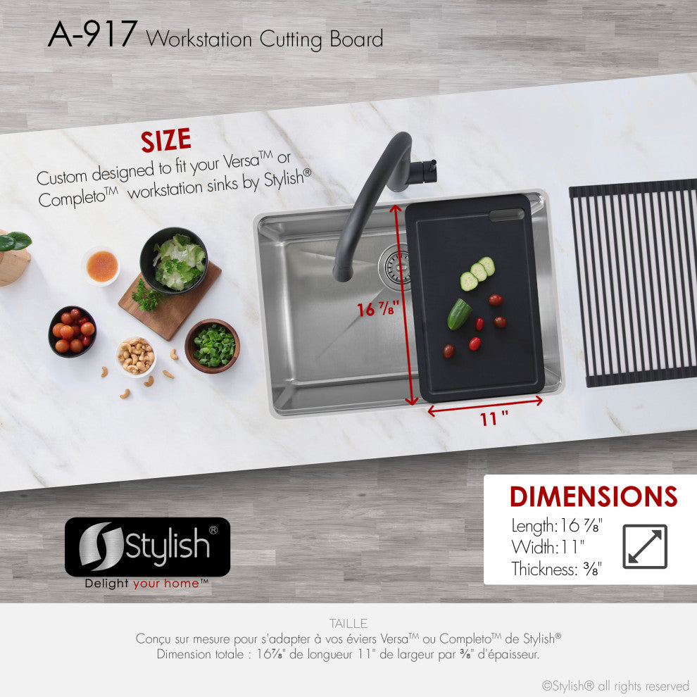 STYLISH Workstation Sink Black Cutting Board A-917