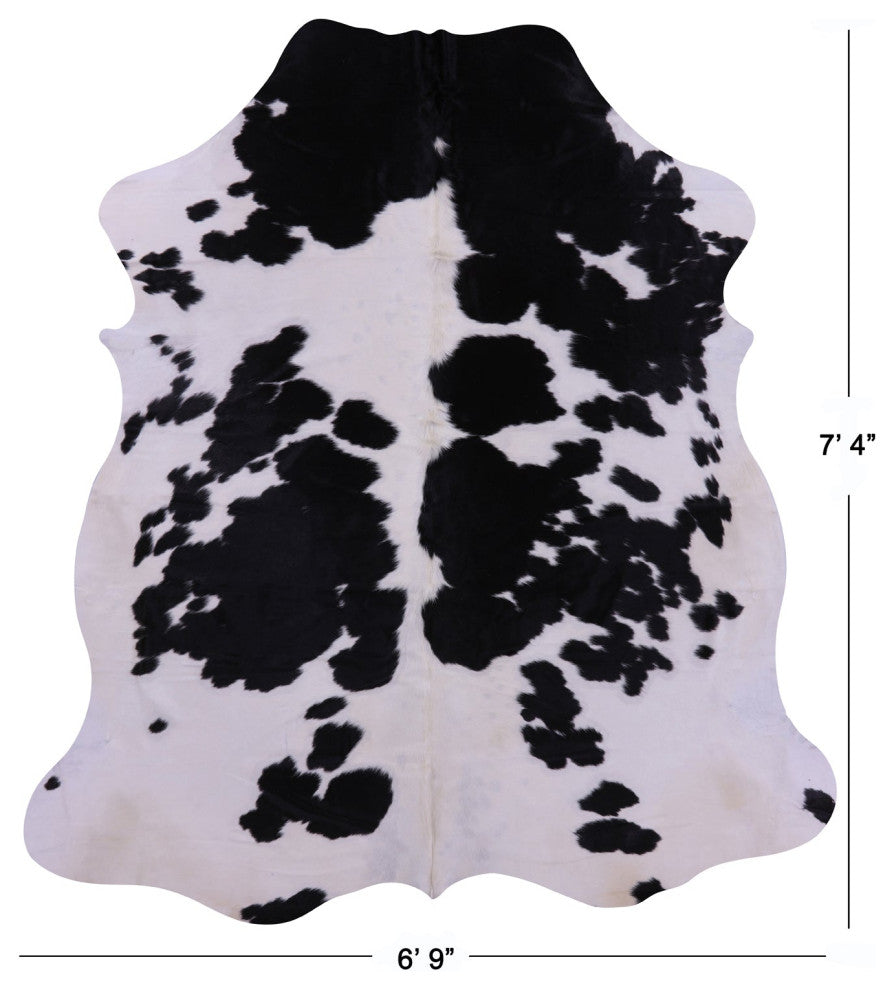 7' 4" X 6' 9" Black and White Natural Cowhide Rug C2322