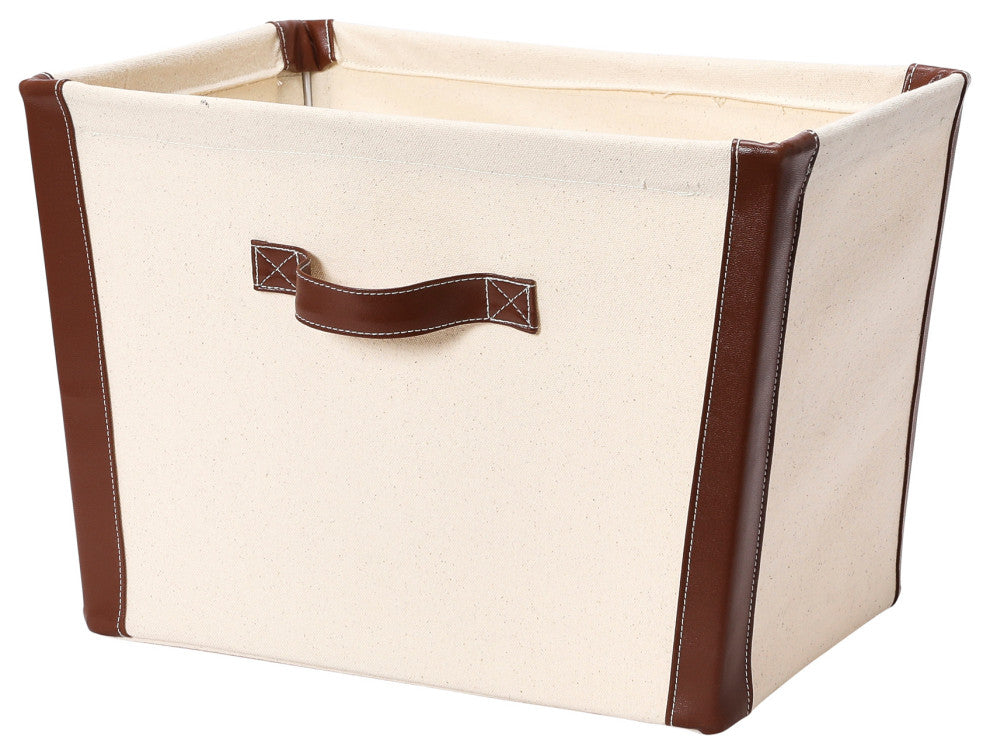 Canvas Bin With Vegan Leather Trim