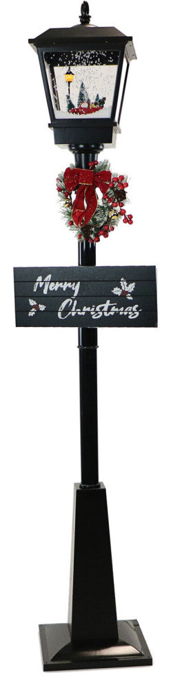 71" Musical Snowy Street Lamp WithRetro Truck Scene, 2 Rustic Signs, Snow Song