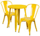 24" Round Yellow Metal Indoor-Outdoor Table Set with 2 Cafe Chairs