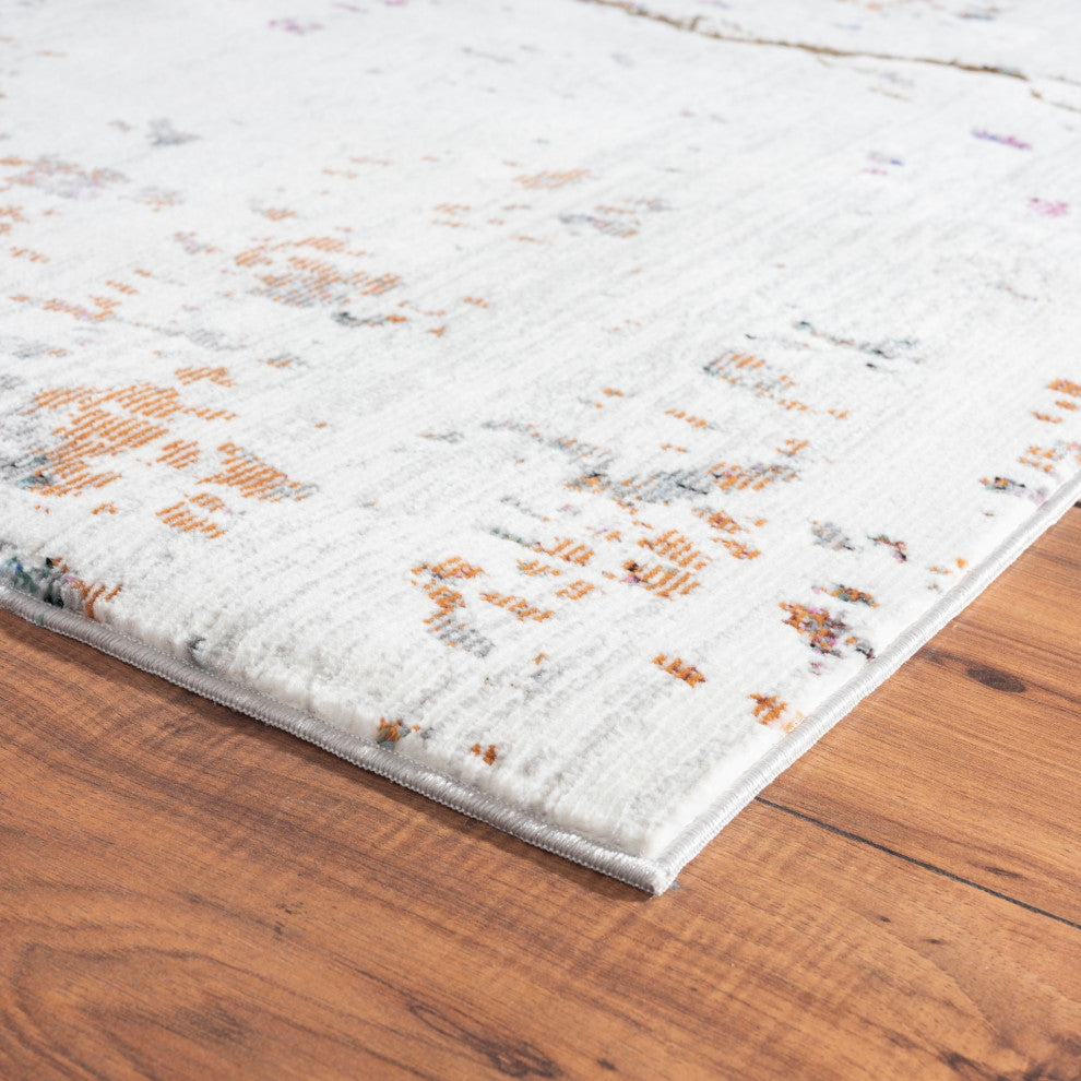 8'x10' White Abstract Marble Area Rug