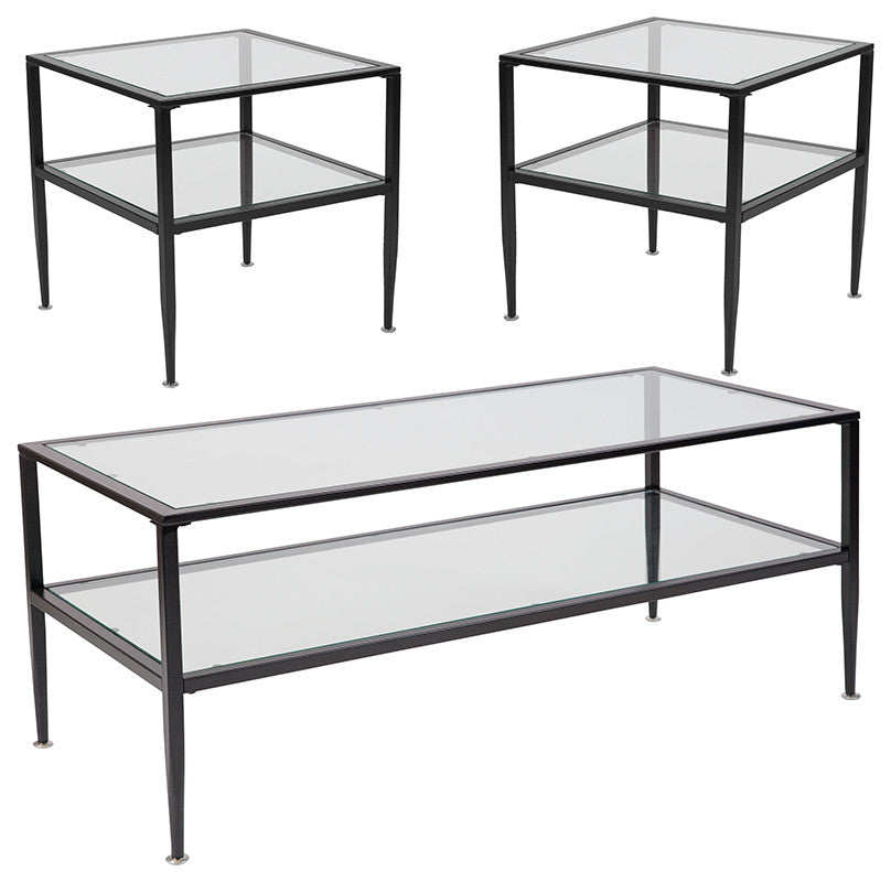 3 Piece Glass Shelf Table Set