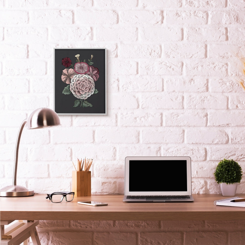 Pink Flowers On Black Drawing Design, 16"x20"