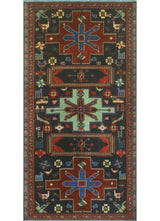 Fine Vintage Distressed Hadassah Navy/Red Runner, 4'10x9'10