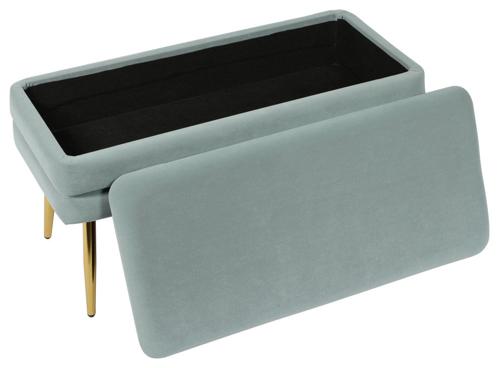 Ziva Sea Blue Velvet Storage Bench - Sea Blue