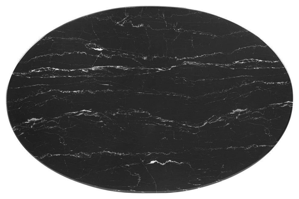 Dining Table, Oval, Artificial Marble, Metal, Black, Modern, Bistro Restaurant
