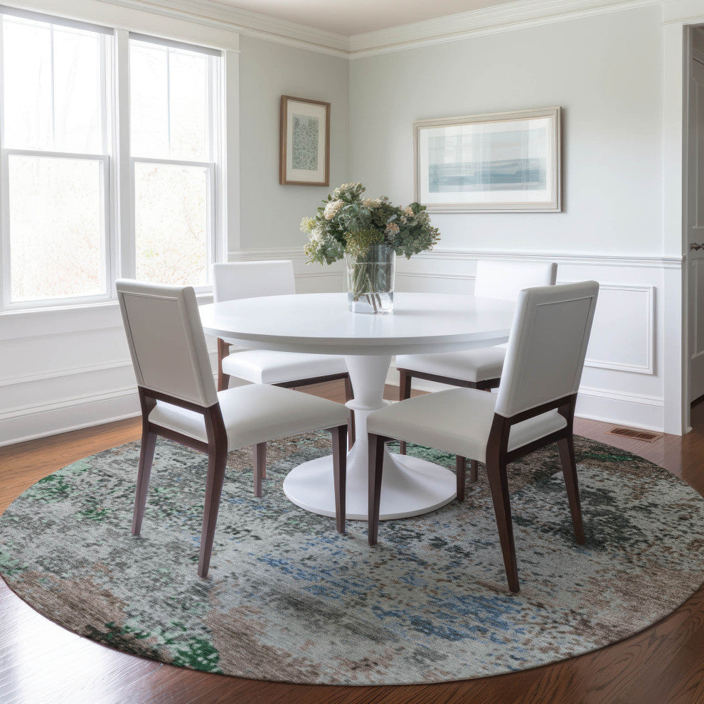 Machine Washable Indoor/Outdoor Chantille ACN1911 Taupe 8' x 8' Round Rug