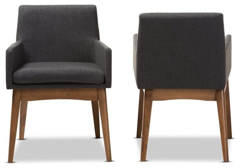 Nexus Modern Walnut Wooding Dark Gray Dining Armchair, Set of 2