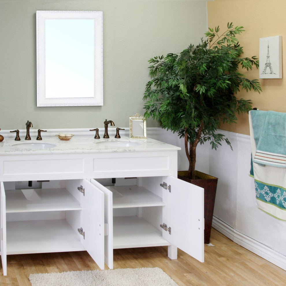 60" Double Sink Vanity-Wood-White