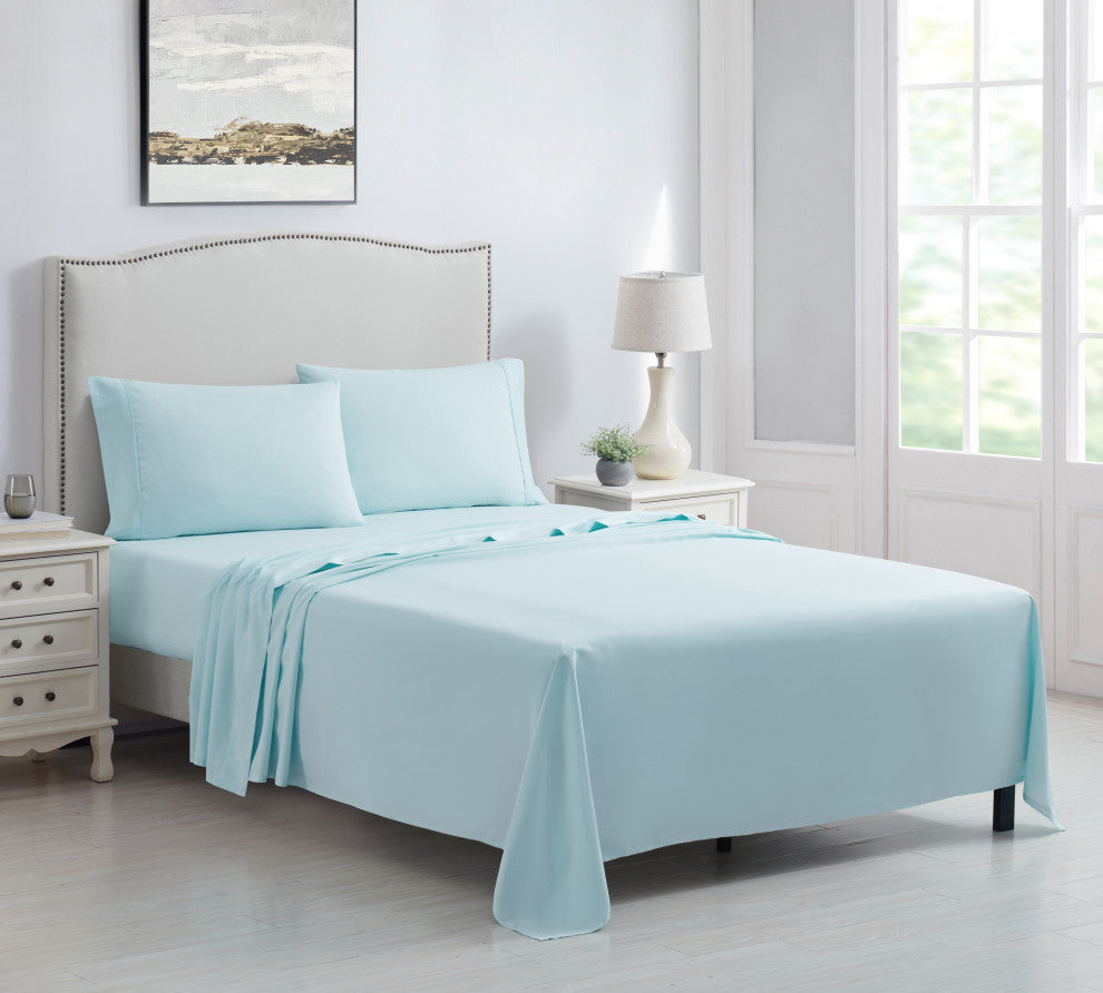 Kathy Ireland 4 Piece Brushed Microfiber Sheet Set, Light Blue, Twin