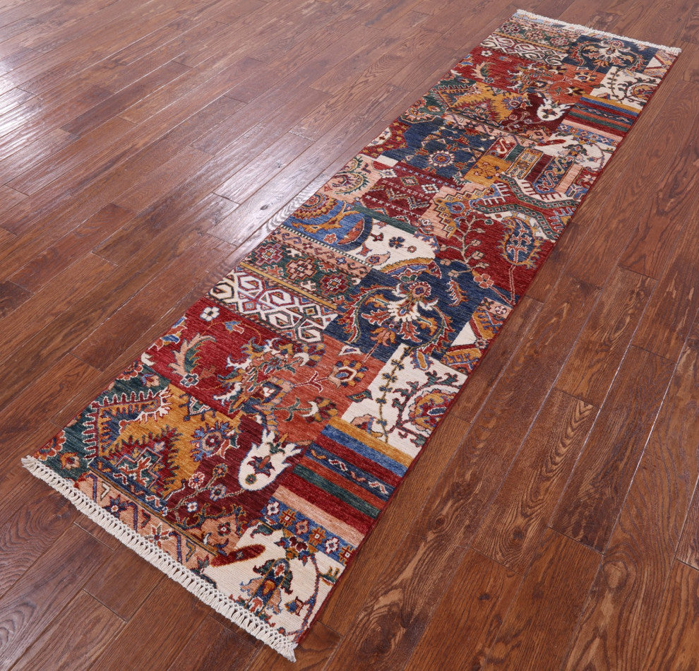2' 7" X 9' 3" Super Kazak Geometric Handmade Runner Rug Q10212