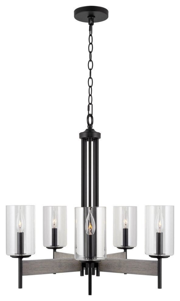 Kira Home Winston 26" Farmhouse Dining Room Chandelier, Cylinder Glass Shades