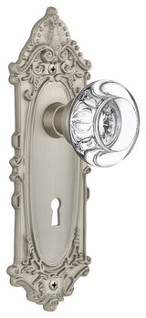 Victorian Plate With Round Clear Crystal Knob, Satin Nickel