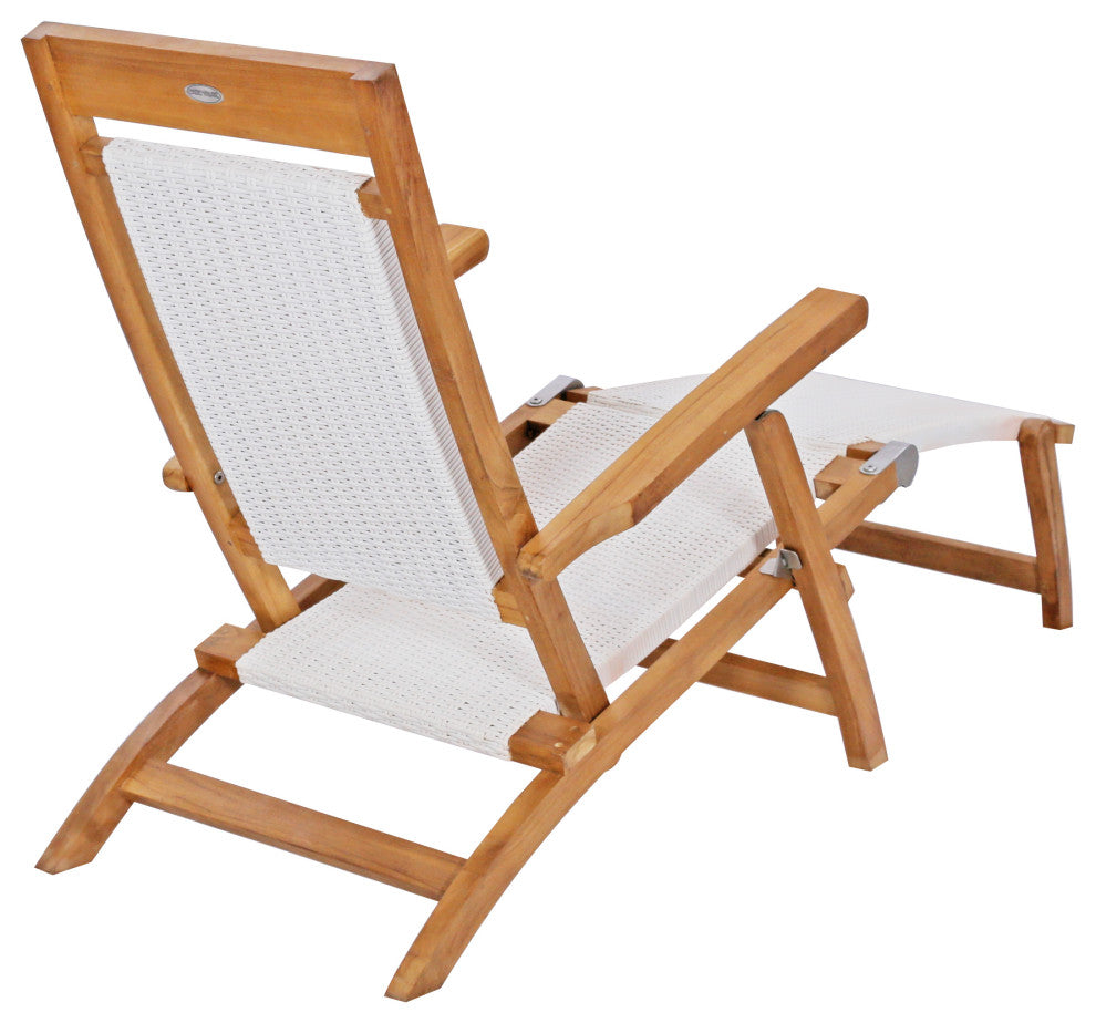 Teak Wood Narmada Outdoor Steamer Chair With Webbing, White