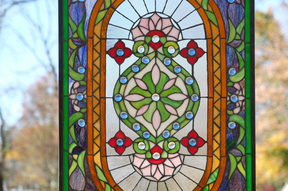 20" x 34.25" Large Handcrafted glass window panel QA154